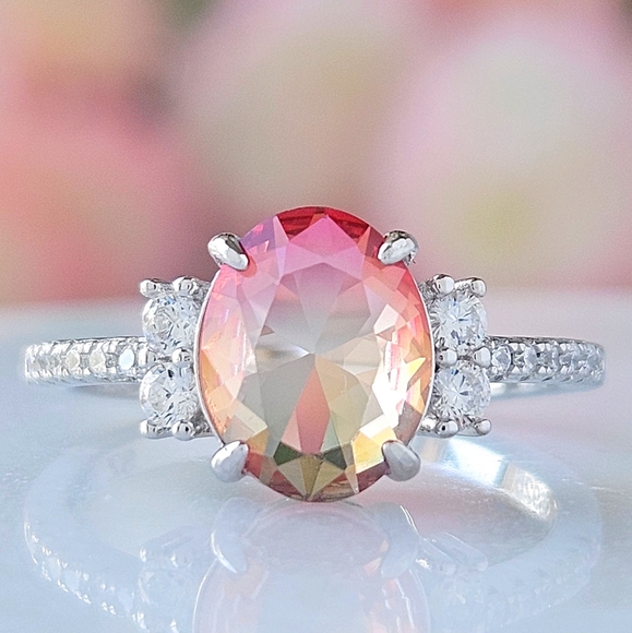 Oval cut peach anf pink gemstone ring, 925 Sterling Silver Charmed Aroma - Picture 5 of 5
